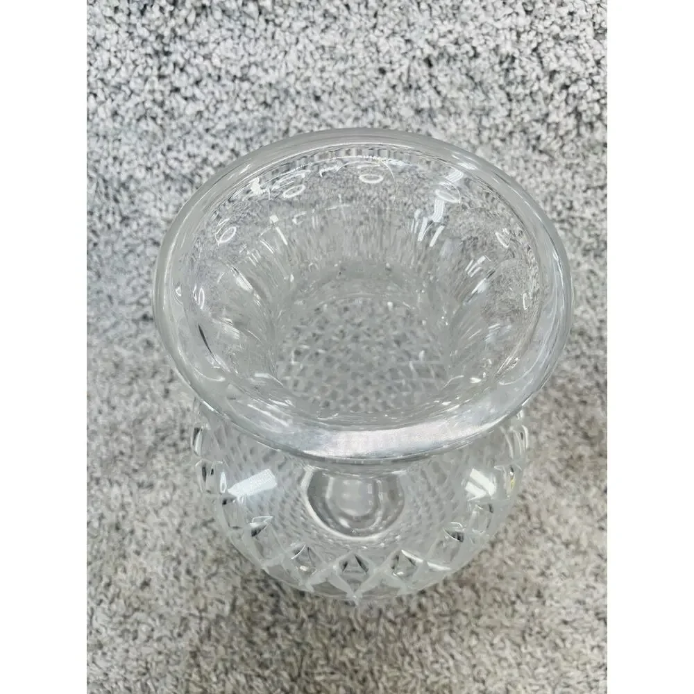 Vintage Crystal Vase Diamond Cut Fan Cuts Scalloped w/Fluted Top Home Decoration